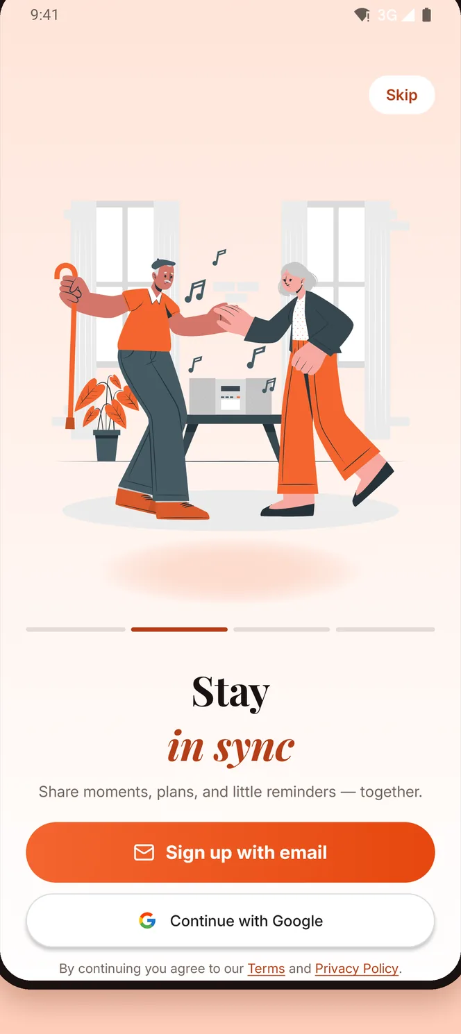 The Pairmest “Stay in sync” onboarding screen