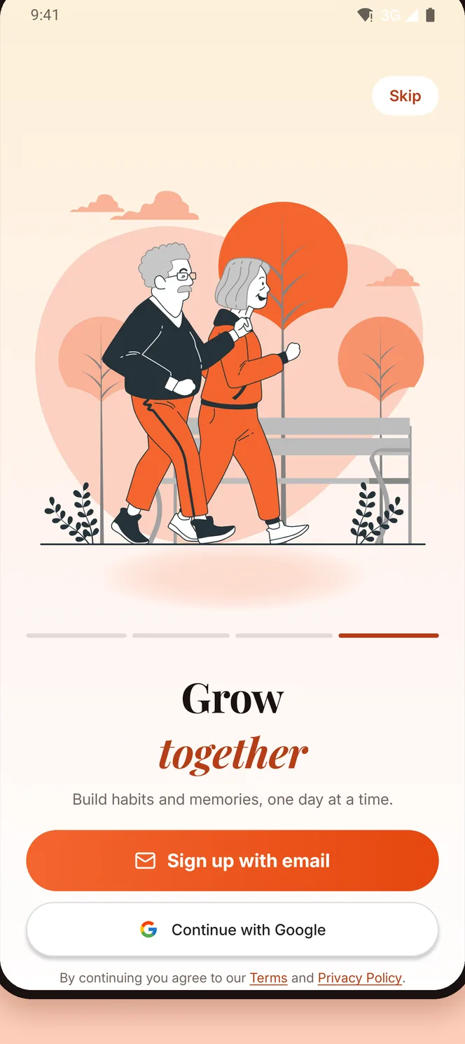 The Pairmest “Grow together” onboarding screen